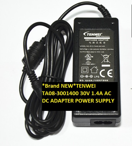 *Brand NEW*TENWEI 30V 1.4A AC DC ADAPTER TA08-3001400 POWER SUPPLY